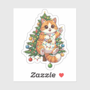 Christmas Tree Climber Cat Tangled in Lights Holid