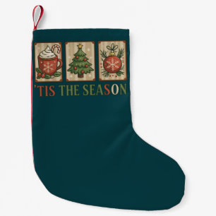 Christmas Tree Cocoa Retro Holiday Tis The Season Small Christmas Stocking