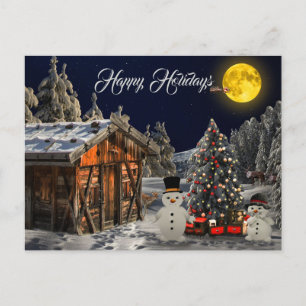 Christmas Tree Colorful Home White Snowman Postcard