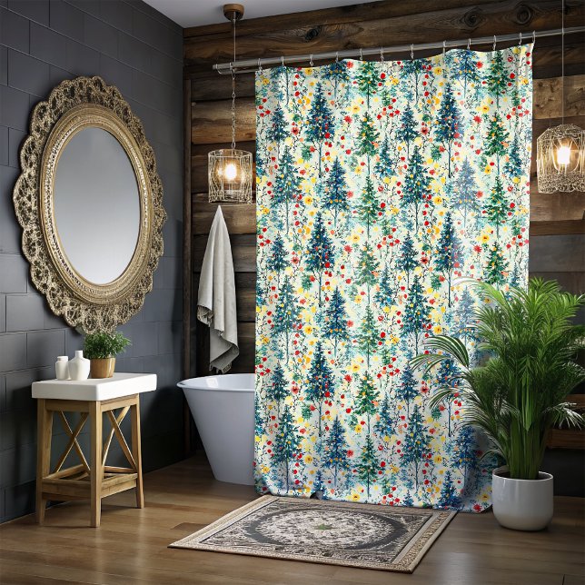 Christmas Tree Colourful Art Shower Curtain (Creator Uploaded)