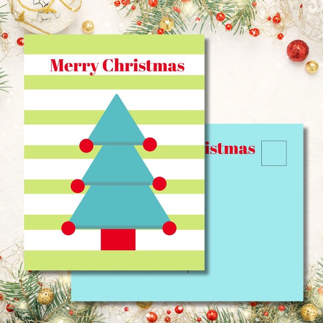 Christmas Tree Colourful Stripe Greeting Postcard (Creator Uploaded)