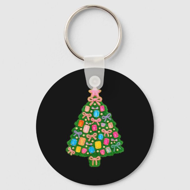 Christmas Tree Coquette Bow Crochet Xmas Pajamas H Keychain (Front)