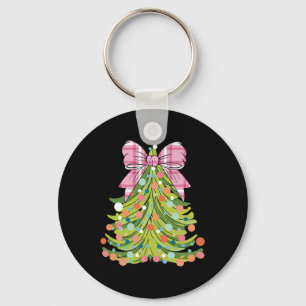 Christmas Tree Coquette Bow Pink Christmas Men Wom Keychain