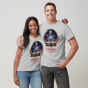 Christmas Tree Cosmic Galaxy Snow Globe T-Shirt