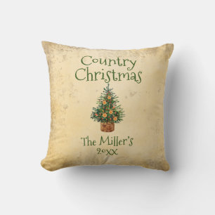 Christmas Tree Country Christmas Typography Name Throw Pillow