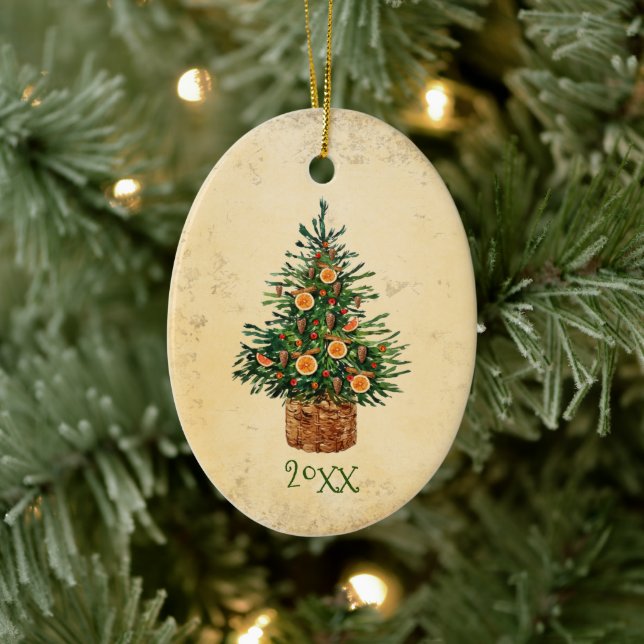 Christmas Tree Country Traditional Simple Green Ceramic Ornament (Tree)