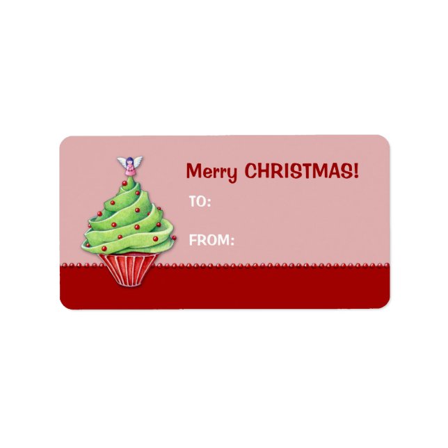 Christmas Tree Cupcake red2 Gift Tag Label (Front)
