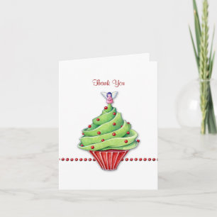 Christmas Tree Cupcake Thank You Note Card