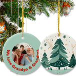 Christmas Tree Custom Family Name & Photo Ceramic Ornament<br><div class="desc">An elegant Christmas Ornament with a Photo and Name at the back will add a touch of personalization to your Tree decor. Put your family member or family's photo and name at the back. Nice ornament as keepsakes.</div>