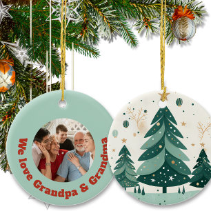 Christmas Tree Custom Family Name & Photo Ceramic Ornament