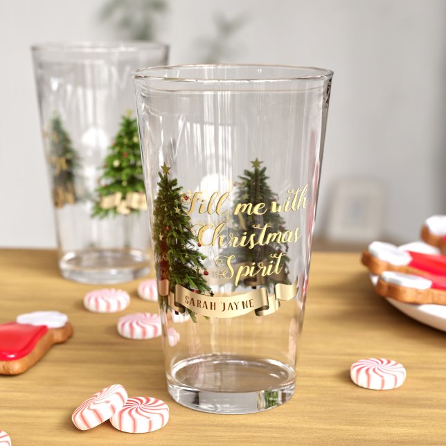 Christmas Tree Custom Funny Holiday Glass  (Fill her up with festive spirit! Just add your name and funny quote)