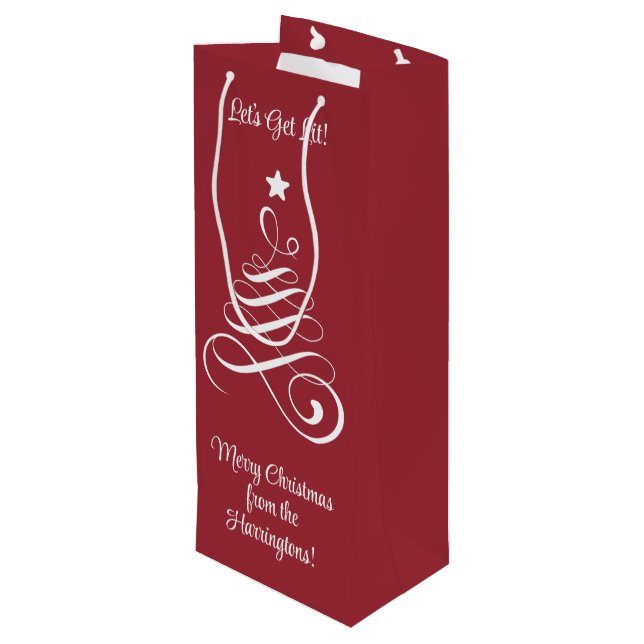 Christmas Tree Custom Text Wine Gift Bag (Back Angled)