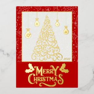 Christmas tree customizable greeting foil holiday postcard