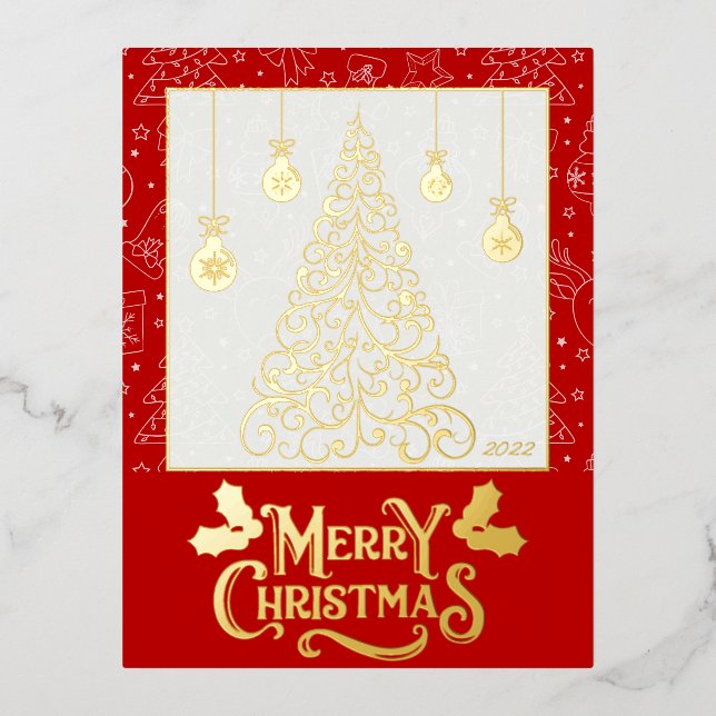Christmas tree customizable greeting foil holiday postcard (Front)