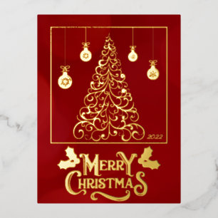 Christmas tree customizable greeting foil holiday postcard