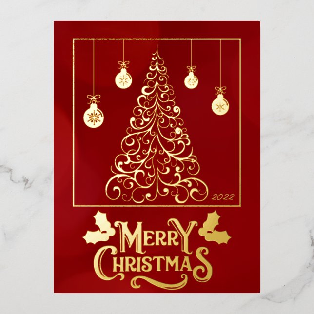 Christmas tree customizable greeting foil holiday postcard (Front)