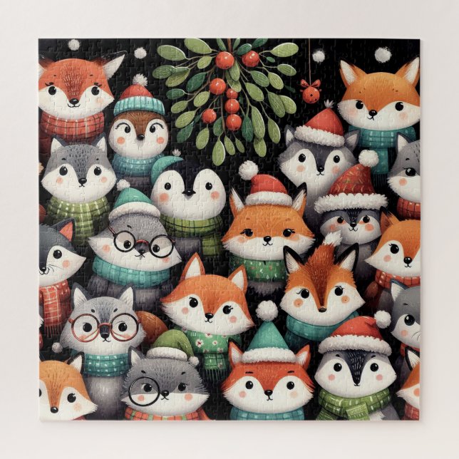 Christmas Tree Cute colourful Foxes Jigsaw Puzzle (Vertical)