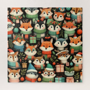 Christmas Tree Cute colourful Mistletoe Foxes Jigsaw Puzzle