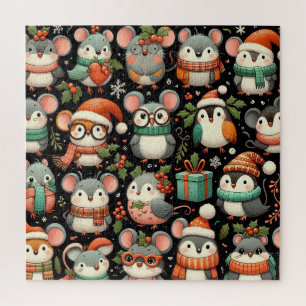 Christmas Tree Cute colourful Mistletoe Mice Jigsaw Puzzle