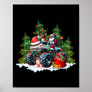 Christmas Tree Cute Santa Clause Riding Monster Re Poster
