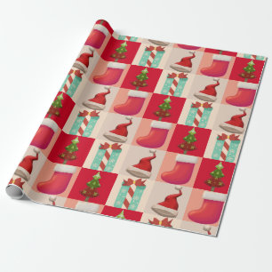 Christmas Tree Cute Santa Festive presents Xmas Wrapping Paper