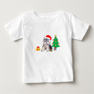 Christmas tree, cute Yorkshire puppy dog & gifts Baby T-Shirt