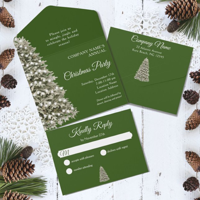Christmas Tree Dark Green Company Holiday Party All In One Invitation (Creator Uploaded)