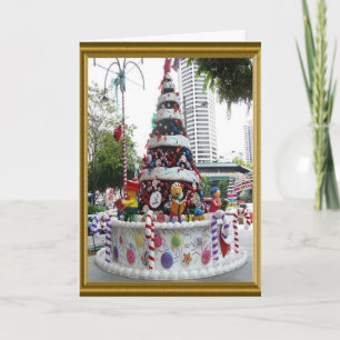 Christmas tree, decorated like a cake holiday card