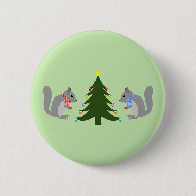 Christmas Tree Decorating Squirrels 2 Inch Round Button (Front)