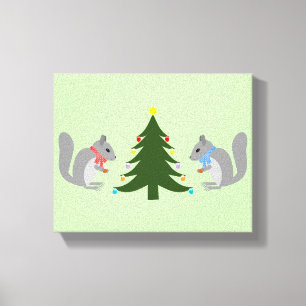 Christmas Tree Decorating Squirrels Canvas Print