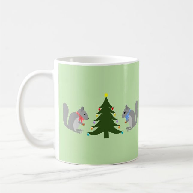 Christmas Tree Decorating Squirrels Coffee Mug (Left)