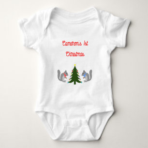 Christmas Tree Decorating Squirrels Custom Baby Bodysuit
