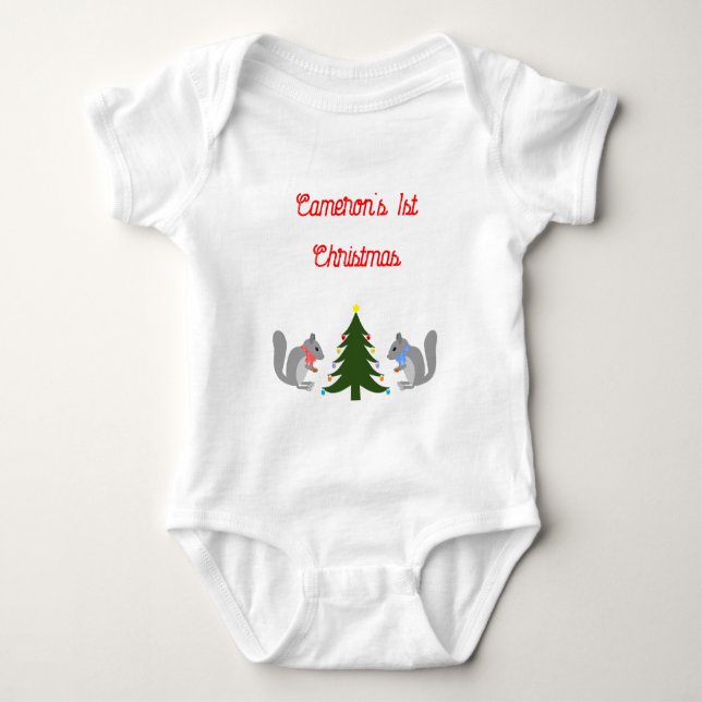 Christmas Tree Decorating Squirrels Custom Baby Bodysuit (Front)