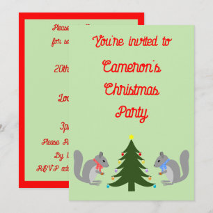 Christmas Tree Decorating Squirrels Custom Invitation