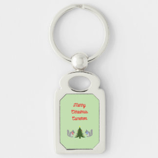 Christmas Tree Decorating Squirrels Custom Name Keychain