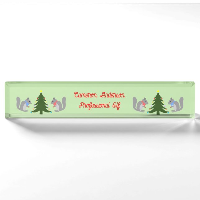 Christmas Tree Decorating Squirrels Custom Nameplate (Front)
