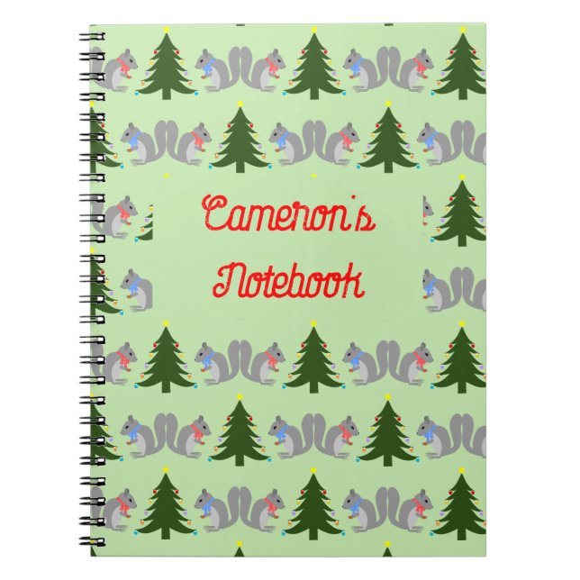 Christmas Tree Decorating Squirrels Custom Notebook (Front)