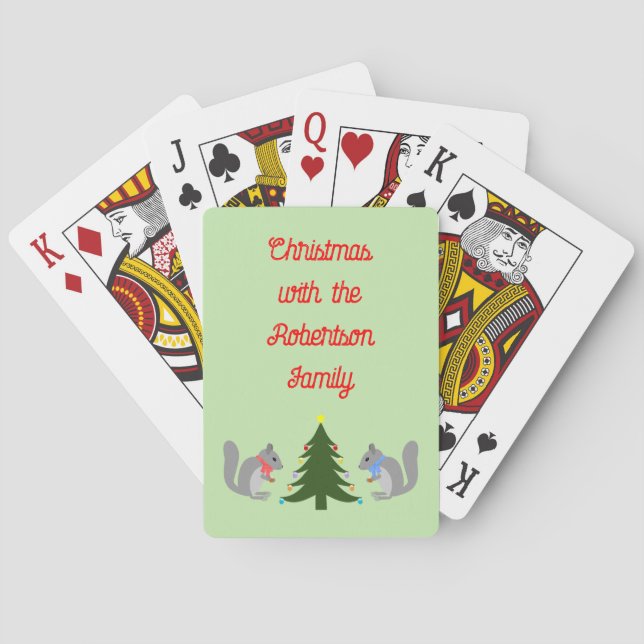 Christmas Tree Decorating Squirrels Custom Playing Cards (Back)