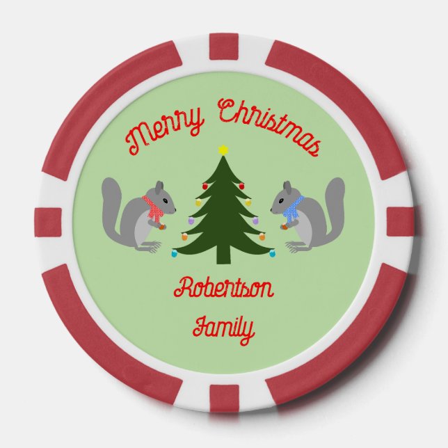 Christmas Tree Decorating Squirrels Custom Poker Chips (Front)