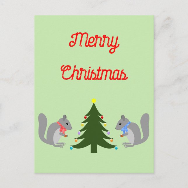 Christmas Tree Decorating Squirrels Custom Postcard (Front)