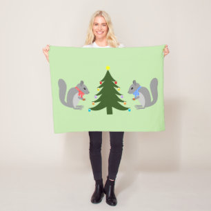 Christmas Tree Decorating Squirrels Fleece Blanket