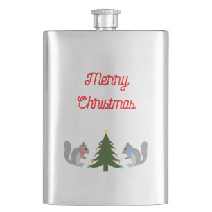 Christmas Tree Decorating Squirrels Hip Flask