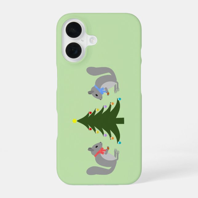 Christmas Tree Decorating Squirrels iPhone 16 Case (Back)