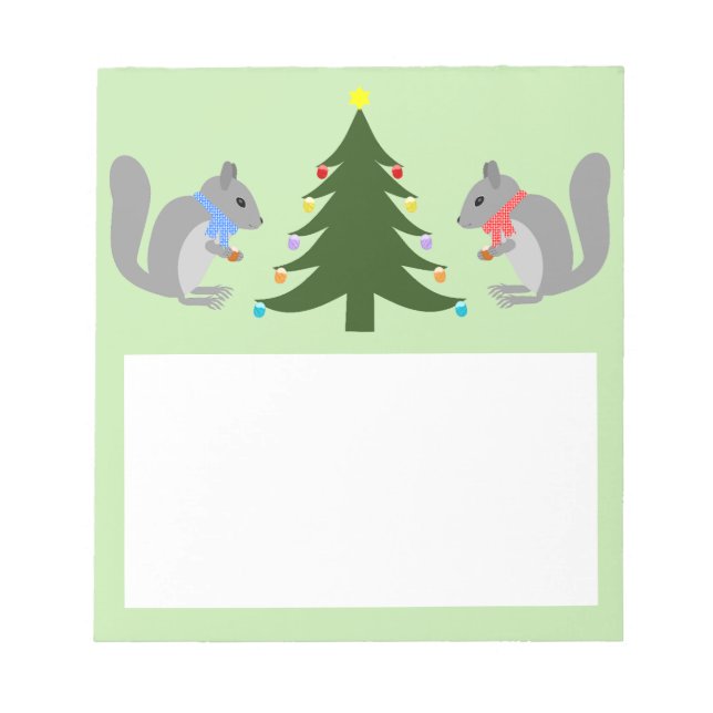 Christmas Tree Decorating Squirrels Notepad (Front)