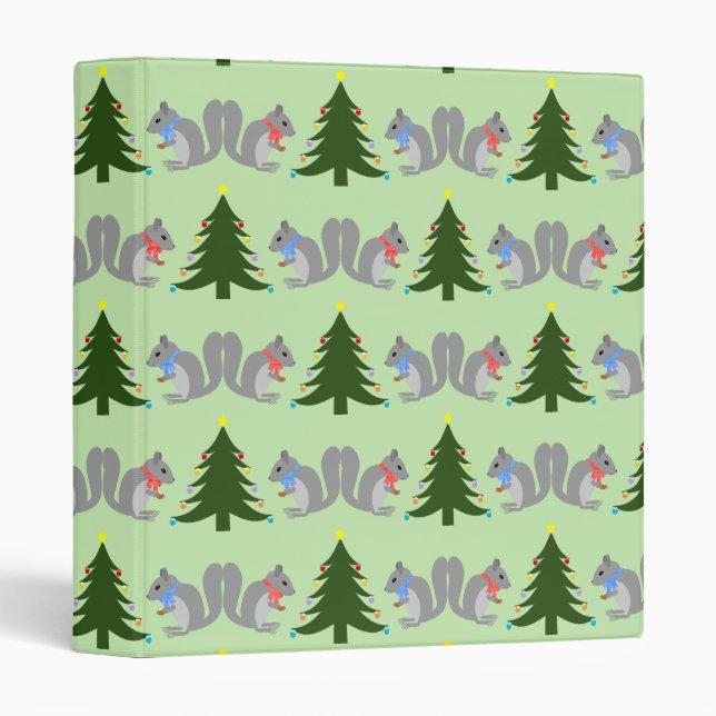 Christmas Tree Decorating Squirrels Patterned Binder (Front/Spine)