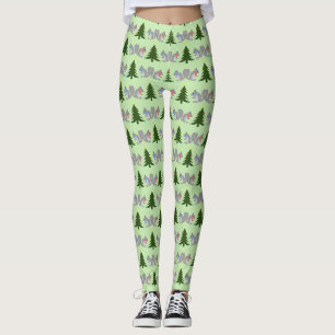 Christmas Tree Decorating Squirrels Patterned Leggings