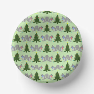 Christmas Tree Decorating Squirrels Patterned Paper Plate