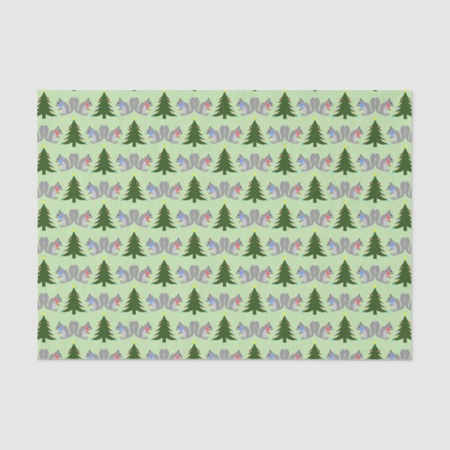 Christmas Tree Decorating Squirrels Patterned Tissue Paper (Front)