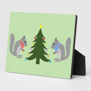 Christmas Tree Decorating Squirrels Plaque