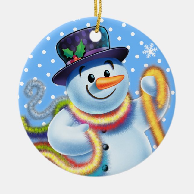 Christmas tree decoration Snowman and tinsel. (Front)